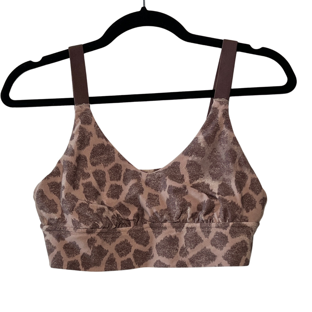 Brown Giraffe Print V-Neck Sports Bra Size Medium Aerie Soft Medium Impact Yoga